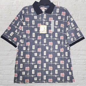 Paradise Blue Polo Shirt Size‎ Men's 2XL Black Fade Fishing Design Classic NWT